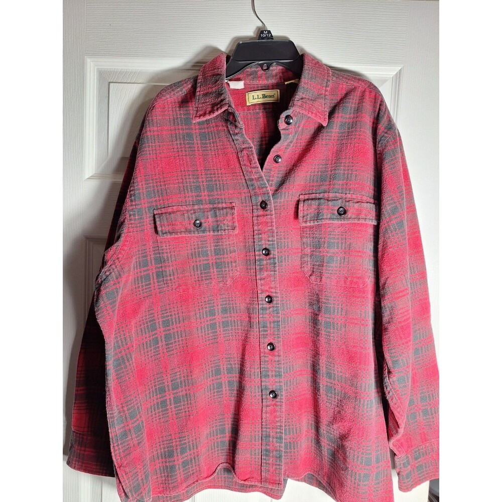 L.L. Bean Womens XL Red Flannel Vintage 90s/80s Button Front Shirt Thick - Picture 2 of 14